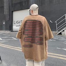 B239-X1023-P38美式字母做旧水洗短袖落肩袖短袖T恤男，男装T恤，星座514-2(原B239)