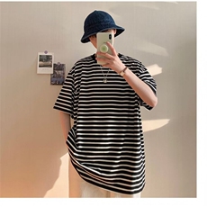 DT2802-P40新款黑白立体条纹短袖男夏季半袖T恤潮-网图现货，男装T恤，星座603-2
