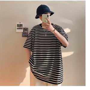 DT2802-P40新款黑白立体条纹短袖男夏季半袖T恤潮-网图现货图片