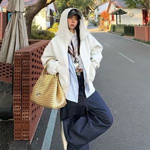 抖音得物高品质 25秋冬美式高街宽松结构防风高领连帽卫衣外套W60图片