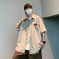 S353-P28慵懒风垂感条纹短袖衬衫，男装衬衫，星座1501-1