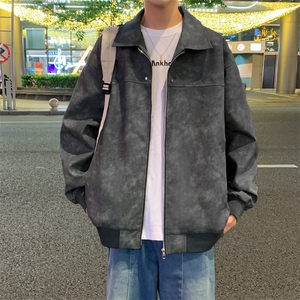 港风夜景痞帅男装外套美式短款潮牌工装皮衣夹克DSA157B-J189-P90
