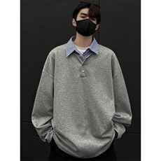 2026春季新款高级感假两件衬衫领卫衣男大码上衣W2343特P35控68，男装衬衫，电商A001