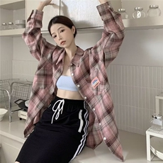 复古格子衬衫女秋季宽松外套小个子长袖磨毛韩版设计感女上衣气质，男装衬衫，星座1210-1