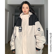 中性连帽拼接冲锋衣防风保暖加棉加厚时尚滑雪服棉衣外套M35-P125，男装棉衣，电商A001-1