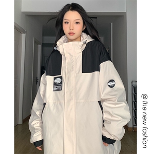 中性连帽拼接冲锋衣防风保暖加棉加厚时尚滑雪服棉衣外套M35-P125
