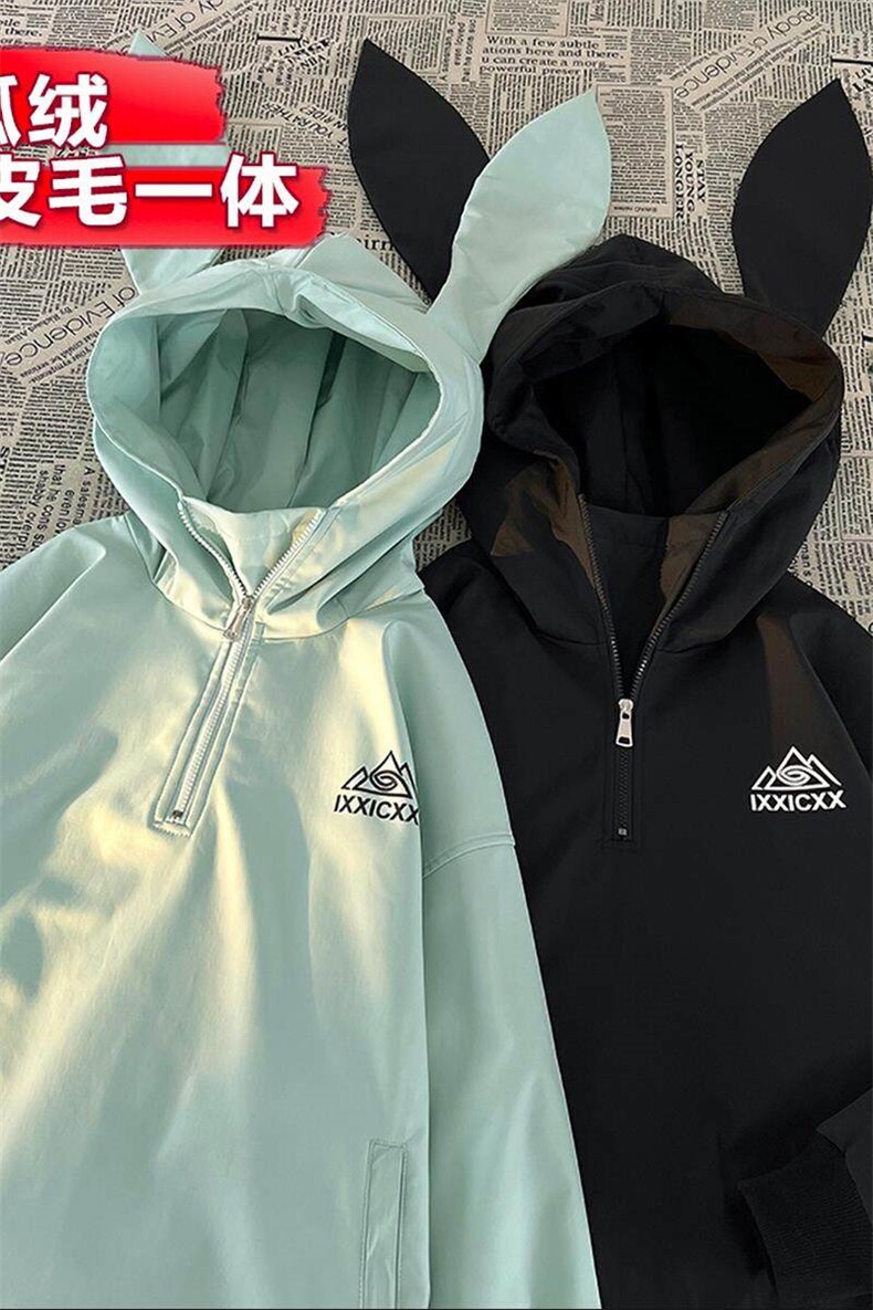 冬新款日常防水兔耳朵滑雪服男潮牌银狐绒大码保暖外套M38-P125,男装棉衣,电商A001-1