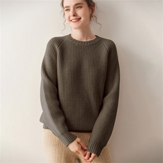 2025年秋季落肩袖常规款套头圆领玉米粒舒适时尚百搭通勤，女装针织衫/毛衣，溪贝羊绒