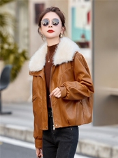 2025年冬季新款现货时尚潮流加绒保暖皮衣外套（毛领不可脱卸），女装皮衣，臻衣坊