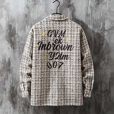 1小香风衬衣大码M-5XL情侣潮长袖衬衫男灰墙CCS8019P45加绒P55，男装衬衫，星座226-2