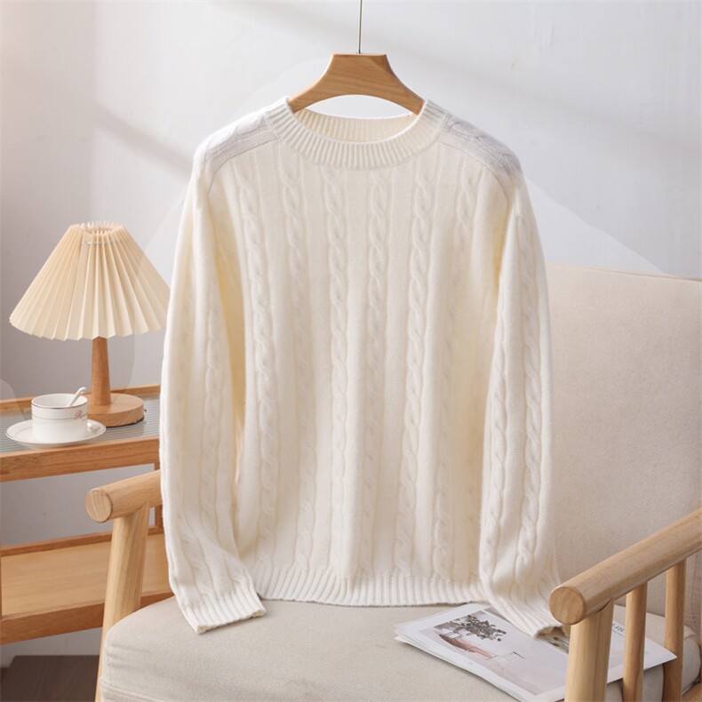 2025年秋季时尚百搭通勤简约休闲加厚马鞍肩麻花圆领套衫，女装羊绒衫，品秋羊绒