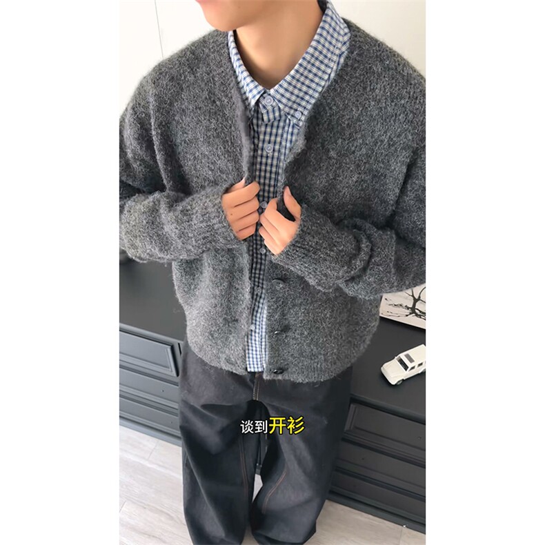 重磅秋冬男女北极绒开衫毛衣美式复古休闲慵懒风单排扣针织衫外套,男装针织衫/毛衣,电商A486-1