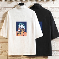 HF59042-P40风汉服男开衫外套七分袖道袍砖墙挂拍，男装民族服装，电商A040A