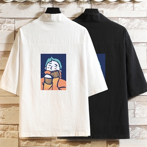 HF59042-P40风汉服男开衫外套七分袖道袍 砖墙挂拍图片