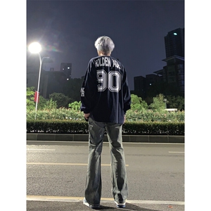 美式hiphop牛仔裤修身直筒微喇叭裤图片