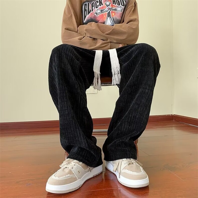 男秋季新款港风灯芯绒裤子男士秋季潮牌垂感宽松直筒阔腿K761P32图片