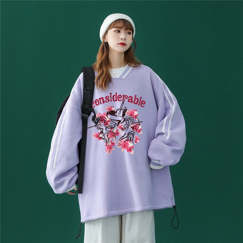 中性风 2026秋季新款设计感小众印花情侣圆领卫衣外套B03p55控68-图片