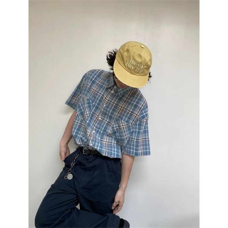 24夏季港风格子衬衫宽松小众新款上衣外穿衬衫-CS139-网络图,男装衬衫,星座1002-2
