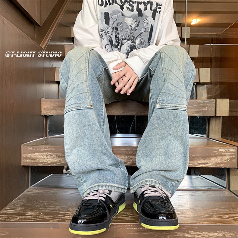 B221美式ins高街暗黑小众铆钉伐木裤牛仔裤LK23145-P65控88,男装牛仔裤,电商B221