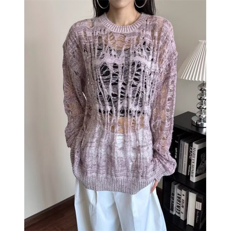 镂空凉感破洞体恤男女夏季设计感小众宽松针织衫长袖上衣MZ103,男装T恤,星座1116A（原606A-3）