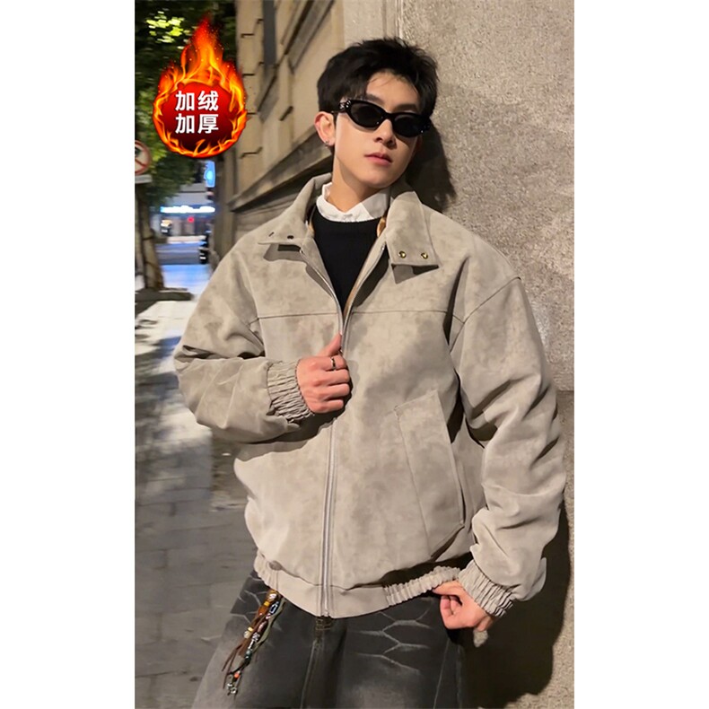 加绒扎染皮衣棉衣保暖美式复古高街夹克外套男 5D3074-TP65不图片