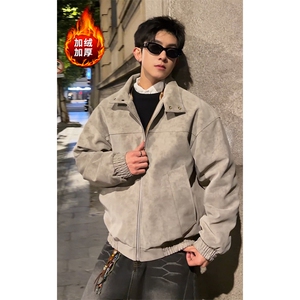 加绒扎染皮衣棉衣保暖美式复古高街夹克外套男 5D3074-TP65不图片