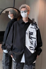 wassuphappy新中式长袖衬衫男款春秋季宽松国风潮流拼接休闲衬衣，男装衬衫，电商A001