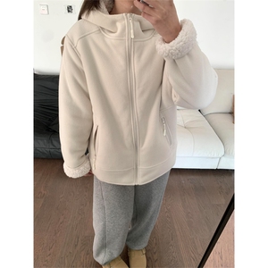 高品情侣户外加厚双面摇粒绒开衫加绒连帽夹克外套男女A1068-P75