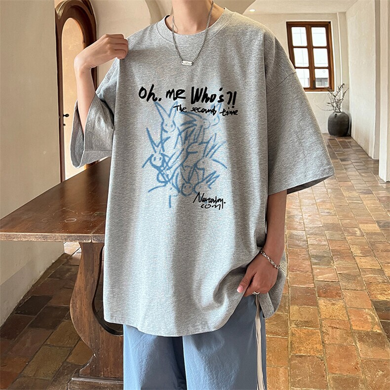 抖音得物二开现货供应220克夏装重磅美式高街宽松短袖t恤MT65,男装T恤,电商A486-1