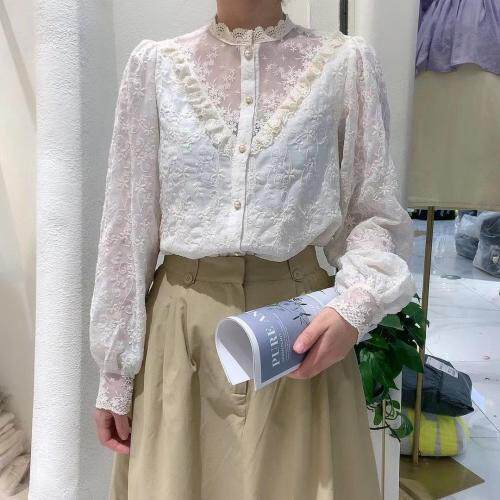 特定刺绣花甜美风衬衣，女装，麦筱萌
