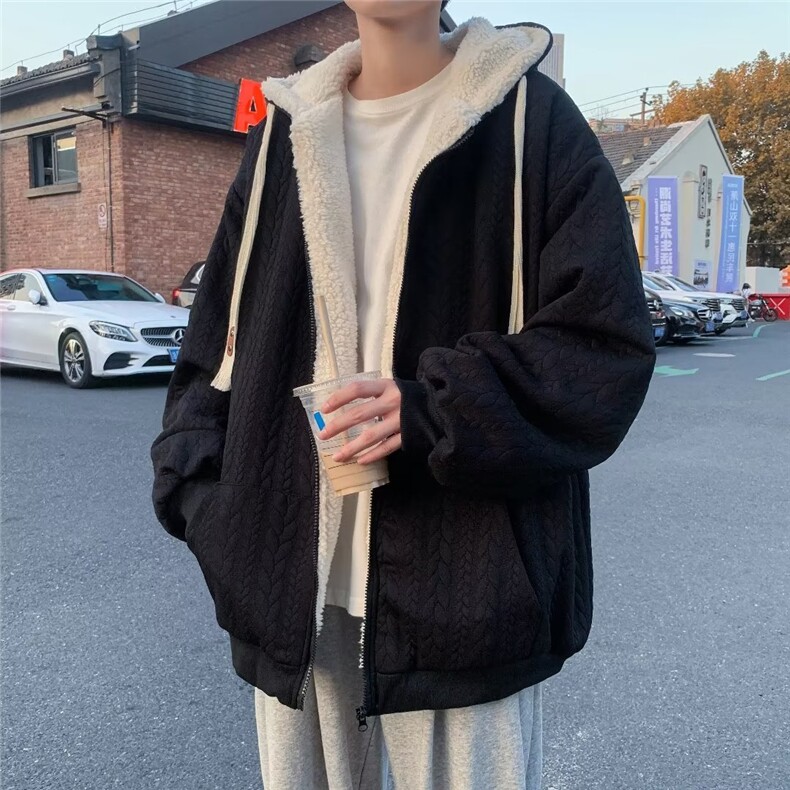 毛毛棉服连帽外套男冬装港风宽松潮牌棉衣潮流百搭棉袄W4291-P58,男装棉衣,星座412