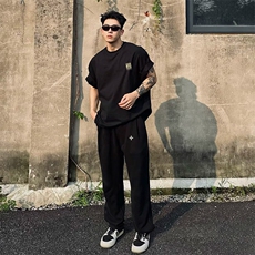 抖音得物品质夏季美式高街220克宽松纯棉潮牌印花短袖T恤MT30特15，男装T恤，电商A486-1