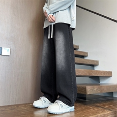春秋季新款水洗牛仔裤男阔腿裤直筒裤长裤，男装牛仔裤，星座1107-1