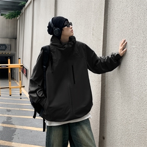 港风秋款男连帽夹克工装拉链冲锋衣休闲外套JK47 P65图片
