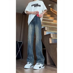 潮牌复古修身牛仔裤男高级感美式痞帅设计弯刀微喇裤WL8044-P48图片