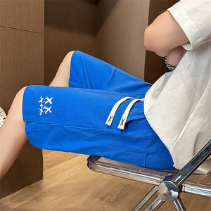 泡泡格夏季新款水洗刺绣短裤男休闲宽松五分裤沙滩裤-DK03-P27,女士出差裤搭配图片