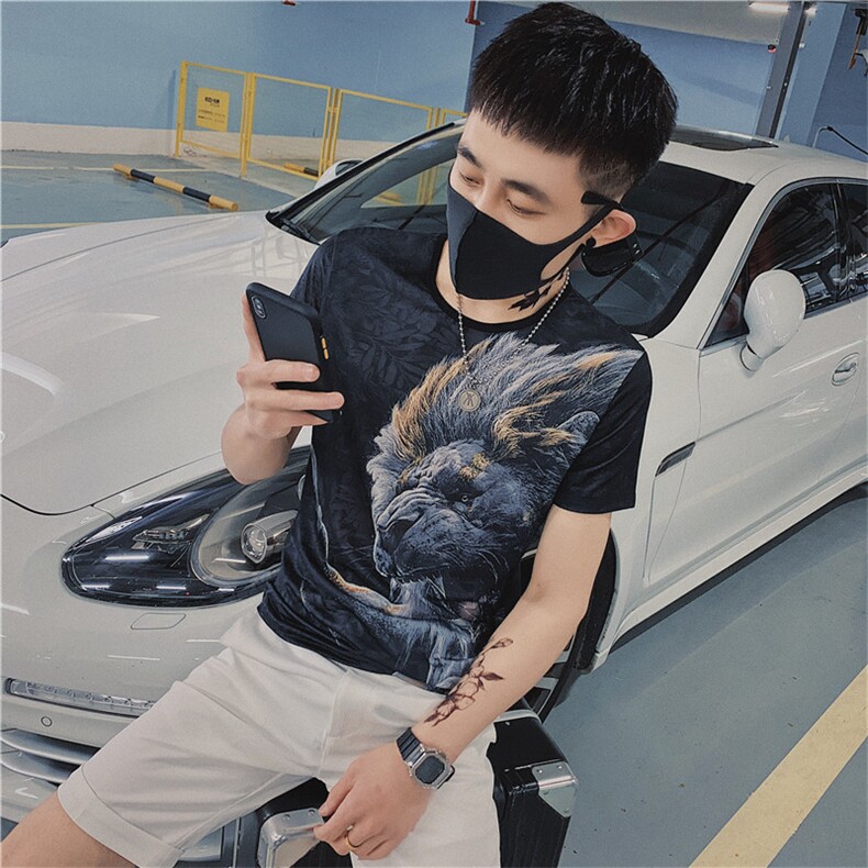 夏潮牌社会小伙短袖数码印花t恤潮男网红打底衫C301B-DT32,男装T恤,电商C301B