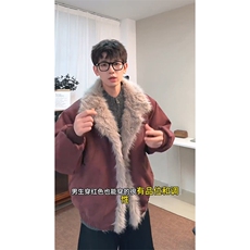 现货重磅硬挺boxy羽绒棉衣座山雕大毛毛领洗水麂皮棉服冬外套，男装棉衣，电商A443