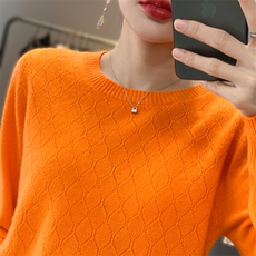 2025年秋季新款圆领纯色针织上衣时尚休闲通勤，女装针织衫/毛衣，奢优羊绒