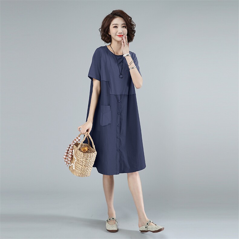 2022夏款新款纯棉拼接大码女装裙224款,女装连衣裙,秋牧寒烟