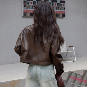 2024春秋新款美拉德柳钉短外套上衣美式复古皮衣女工装短款皮夹克图片