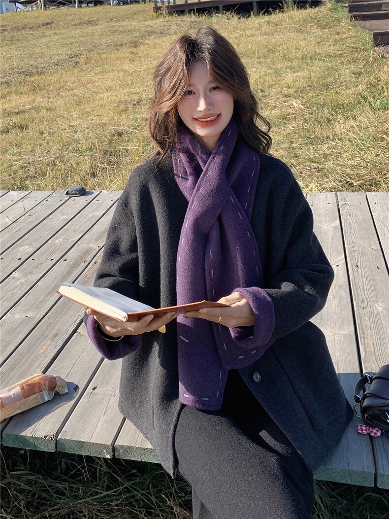 复古撞色双面羊绒大衣女2025秋冬新款独特别致小个子百搭毛呢外套,女装毛呢外套,慧尚2-185