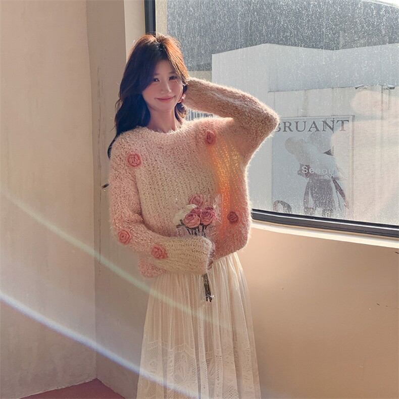 2026春秋立体花朵毛衣蕾丝半身裙两件套2C133-8901-P145-K198,女装套装/套裙,2C133