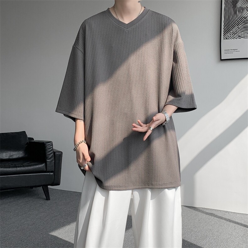 8XL-M短袖肌理感冰丝凉感T恤特大码鸡心领半袖纯色体恤DX1216/P28,男装T恤,电商B238