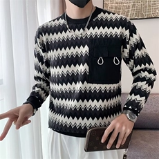 男士波浪纹针织衫休闲圆领毛衣秋冬季潮流轻奢男套头外套M3380，男装针织衫/毛衣，星座1116A-2（原606A-1）