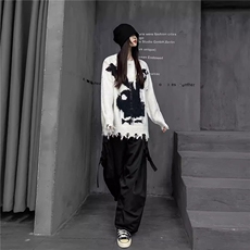 春秋复古民族风个性几何针织衫男宽松情侣装外穿中长款毛衣男，男装针织衫/毛衣，星座506A