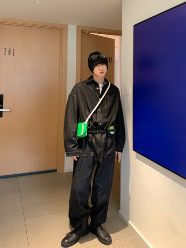 【2025春夏】送腰带 定制水洗牛仔长袖夹克连体裤长裤连体衣男图片