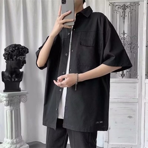 短袖衬衫男士港风日系工装衬衣夏季薄款宽松潮牌ins百搭休闲外套图片