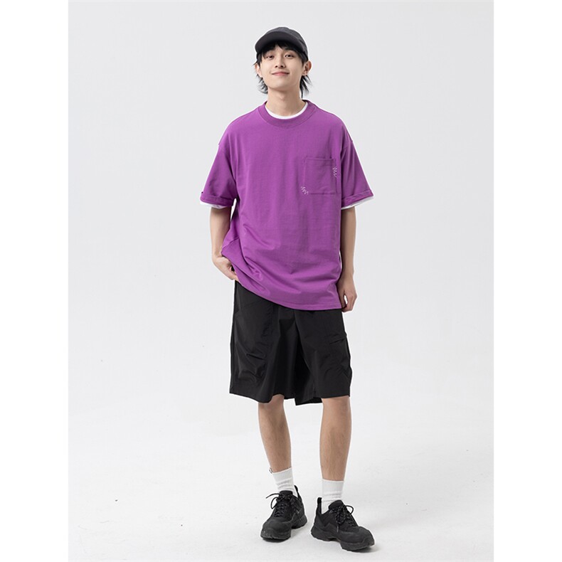 南夏乔装2025夏款后背印花圆领T恤日潮cityboy口袋装饰宽松短袖男,男装T恤,电商S006（B521）