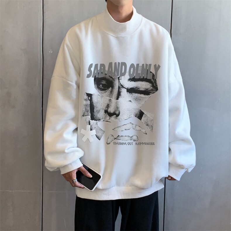 加绒加厚高领卫衣抽象印花落肩袖情侣款打底衫男XZ514-2-G81-P48,男装T恤,星座514-2(原B239)